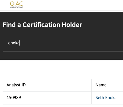 GIAC certified professionals search