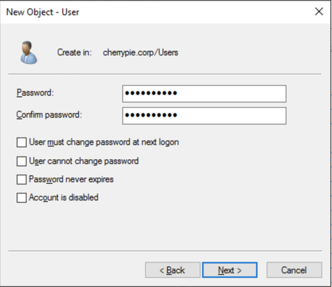 User must change password at next logon