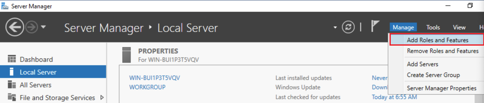 Add Roles and Features