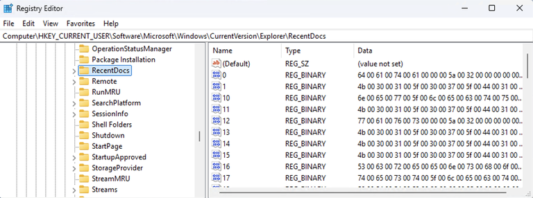 RecentDocs MRU List Windows 10 and 11