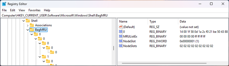 Windows ShellBag registry entries