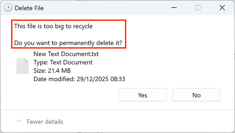 Recycle Bin Delete Permanently Dialog