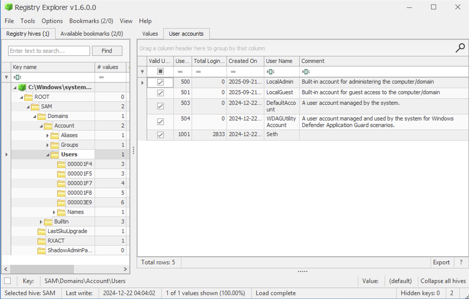 Registry Explorer User SIDs