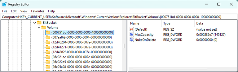 Windows Recycle Bin Registry Entries